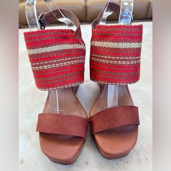 Lucky Brand Lapaloma Boho Leather & Wood Wedge Woven Strap 4.5” Heels - Sz 10 - Picture 8 of 12